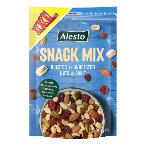 Alesto Snack Mix Pörkölt magkeverék szárított gyümölcsök, földimogyoró,  mandula, pörkölés nélküli pisztácia 300 g 0.3 kilogramm